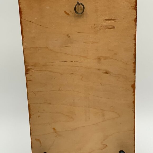 Vintage Handmade Pyrography Wall Art Man and Wheel 12" x 8" - Picture 8 of 9